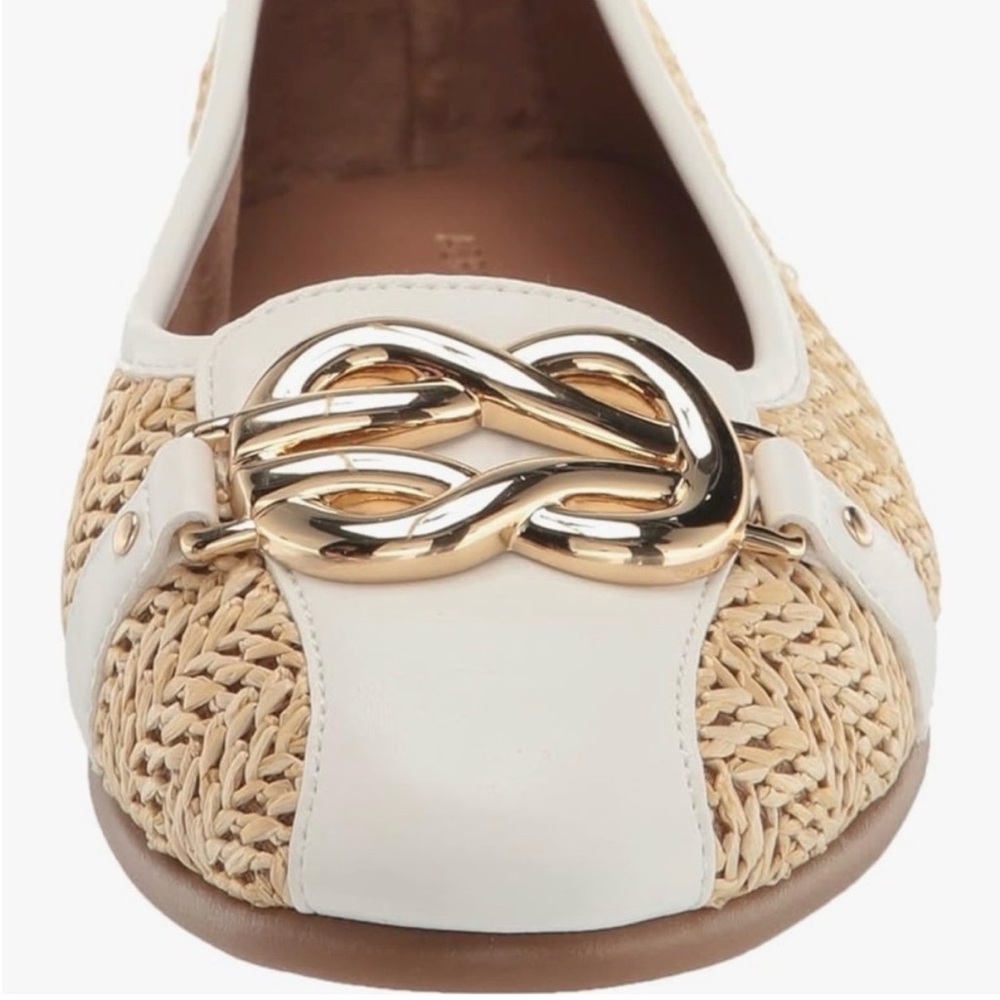 NEW IN BOX Aerosols Big Bet Natural Raffia Ballet Flats with Gold Details size 5 - Picture 2 of 7